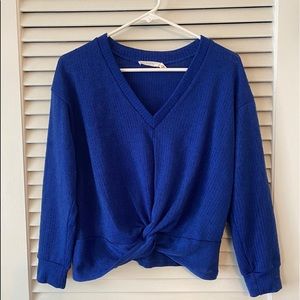 Lush Blue Knot Front Sweater